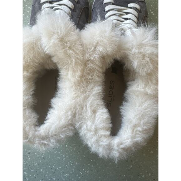 J/Slides NYC Mellia Platform Suede Lace Up Faux Fur Sneaker Shoes Gray 9.5 - Picture 6 of 10